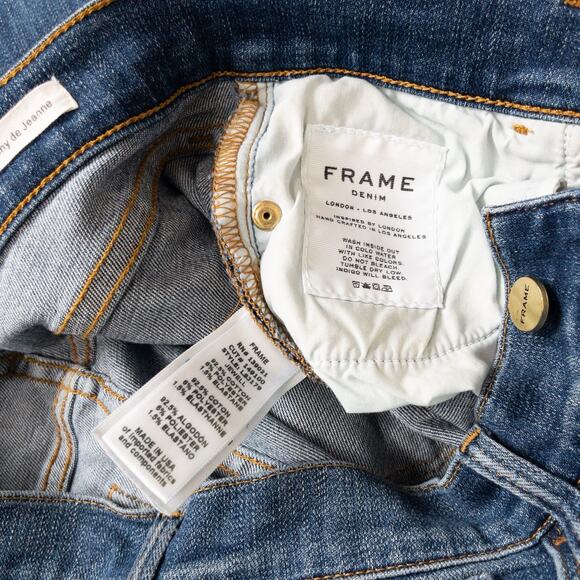 FRAME Le Skinny de Jeanne Jeans 25 Medium Wash Distressed Raw Hem USA - Picture 8 of 9